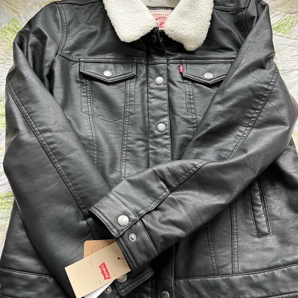 Levi's Black Leather Jacket with White Collar